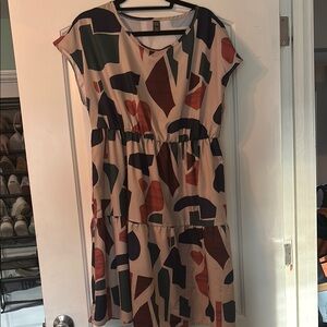 Cream and Red Asymmetrical Sundress with Dolman Cap Sleeves